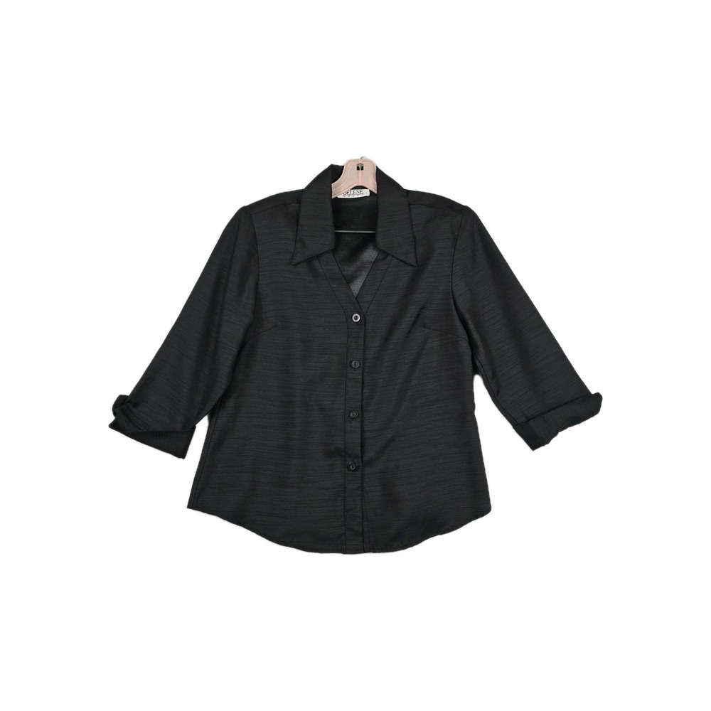 Vintage Selene Sport Women's Size Medium Rolled Sleeve Black‎ Button Shirt